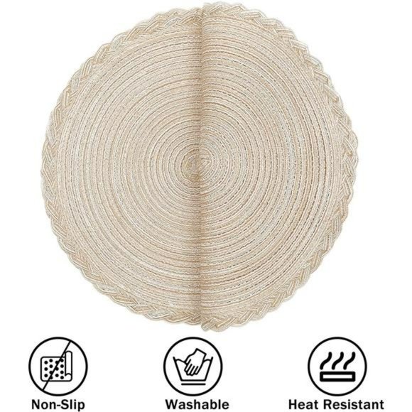 15 Inch Round Cotton Placemats Non Slip Heat Resistant  (6pcs placemats, Beige) - Picture 4 of 6